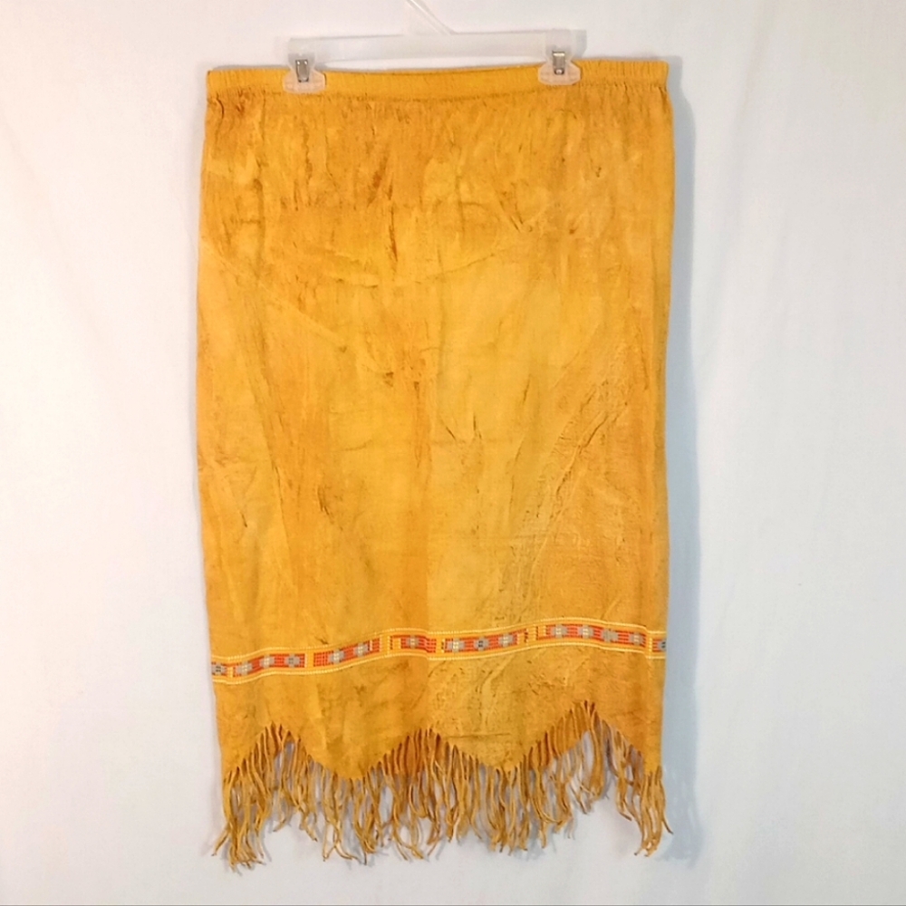 Factory Artwear Yellow Fringed Skirt with Patterned Trim
